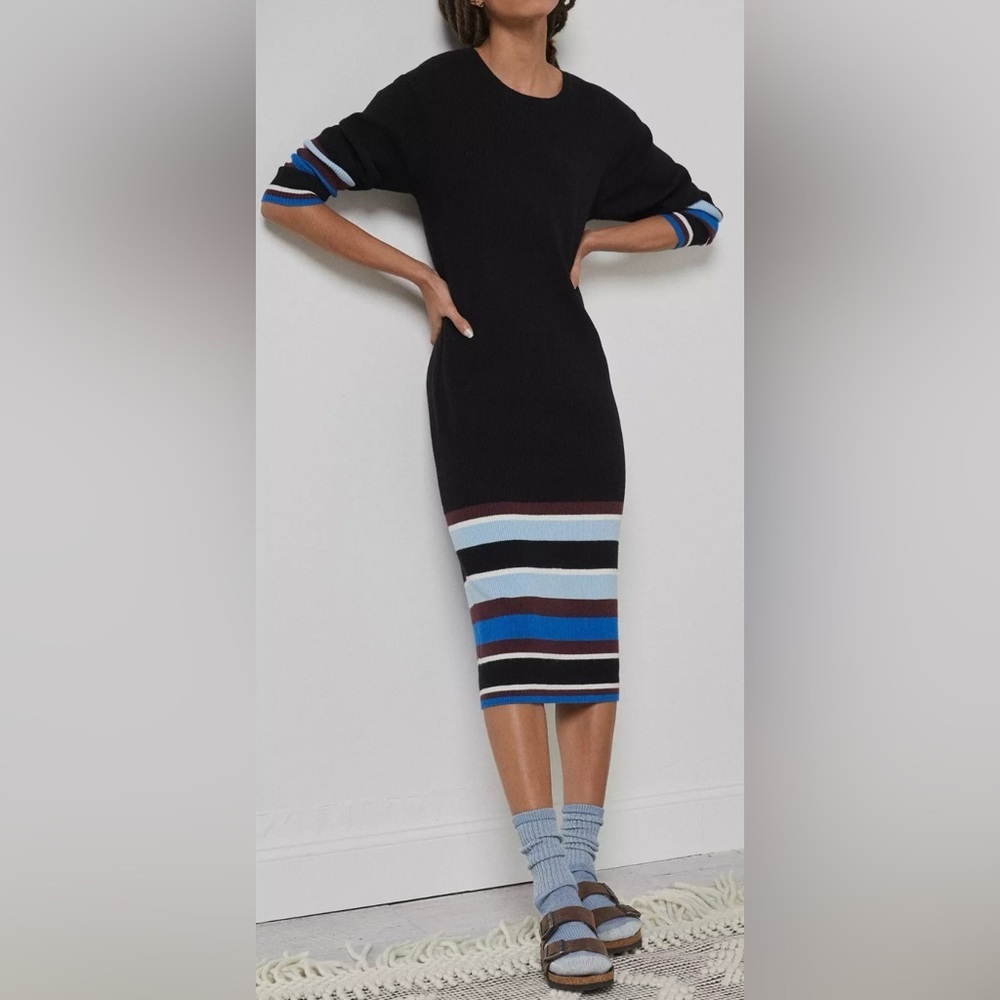 Anthropologie Saturday/Sunday Parvati Black with Stripes Sweater Dress - Size S